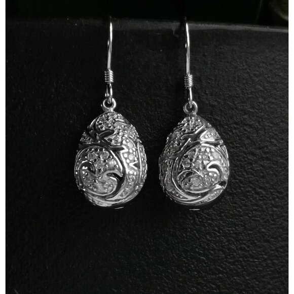 STERLING silver cz damask design dangle drop earrings - Picture 10 of 10